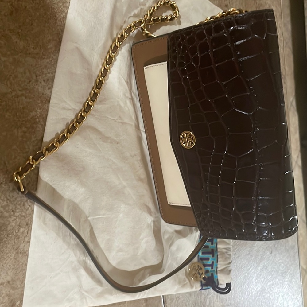 Tory Burch Color-Block Croc Embossed Mini shoulder bag